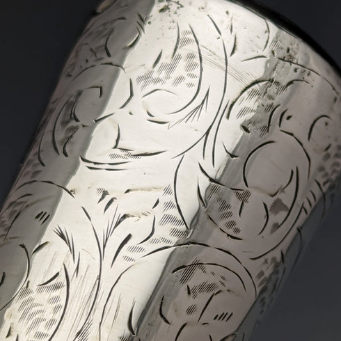 1920 British antique gentleman's walking stick, pure silver engraving, round handle, black shaft, 91.5cm